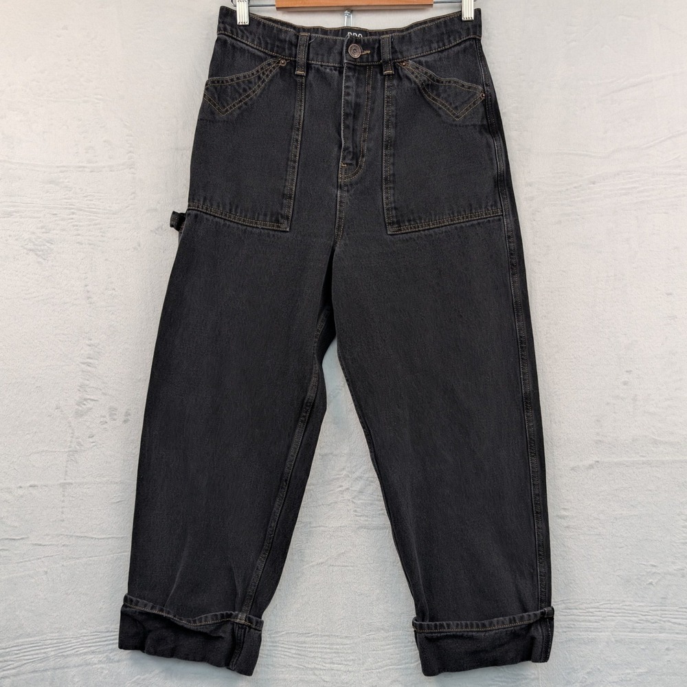 BDG Jeans Women's 31 Black Faded Carpenter Wide Leg High Rise Skate Cuffed Roll